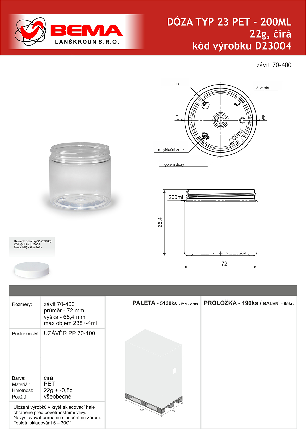 D23004 Doza PET 200ml čirá 70-400 16-9-2026